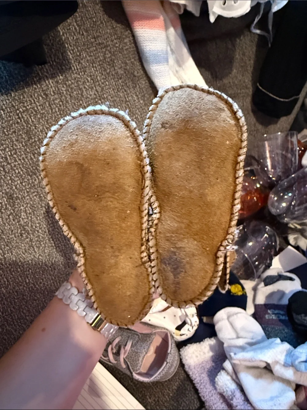 UGG Kids Brown Suede Shearling-Lined Booties
